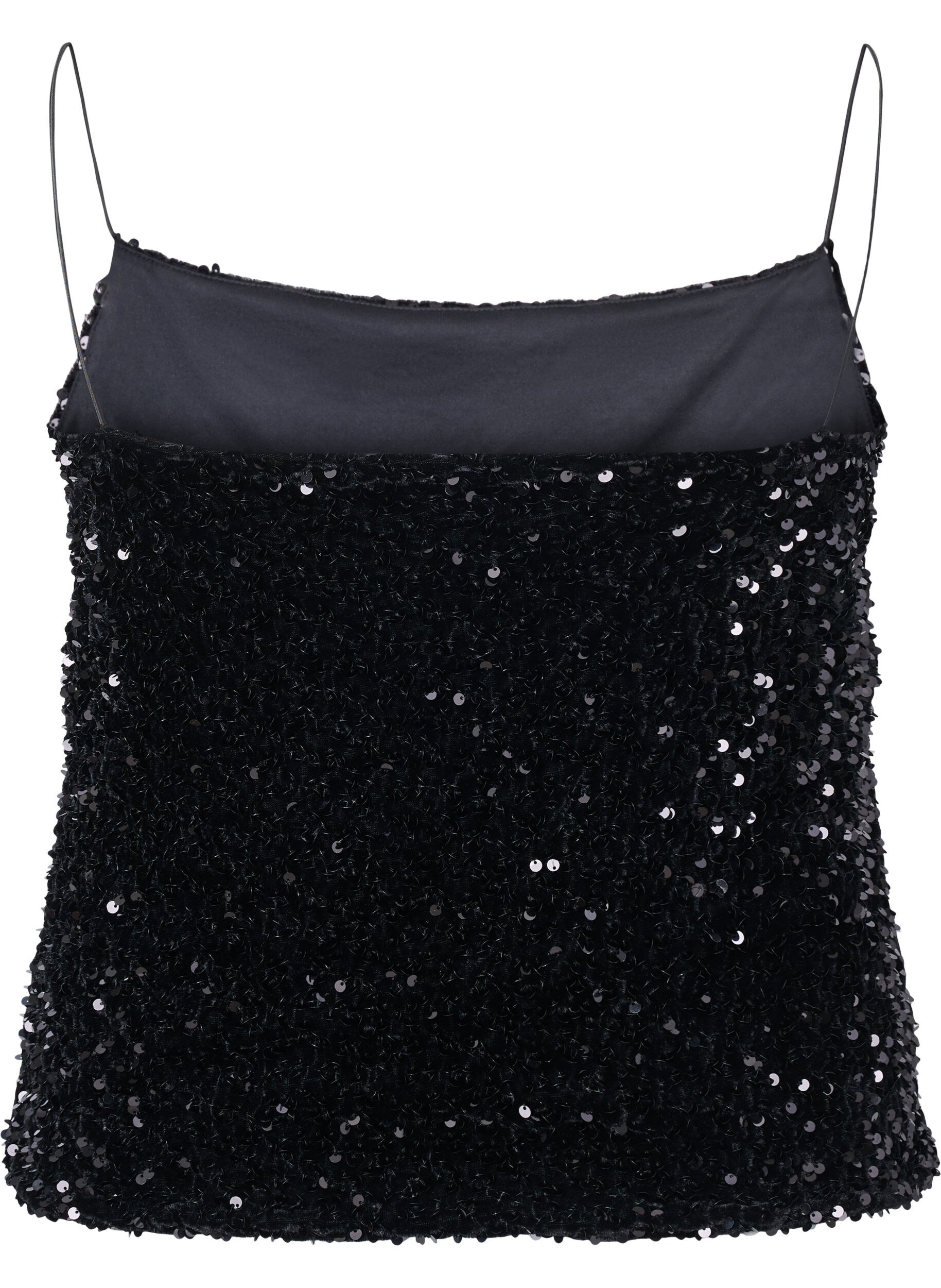 Zizzi Overdel med paljetter og smale stropper, Black Sequins, Packshot image number 1