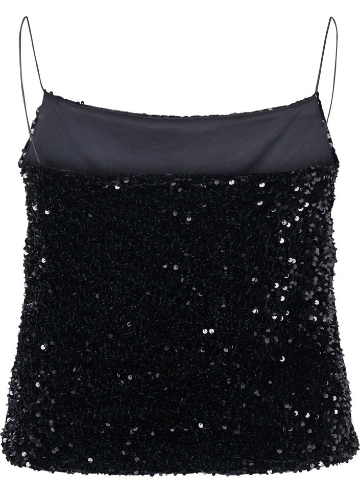 Overdel med paljetter og smale stropper, Black Sequins, Packshot image number 1
