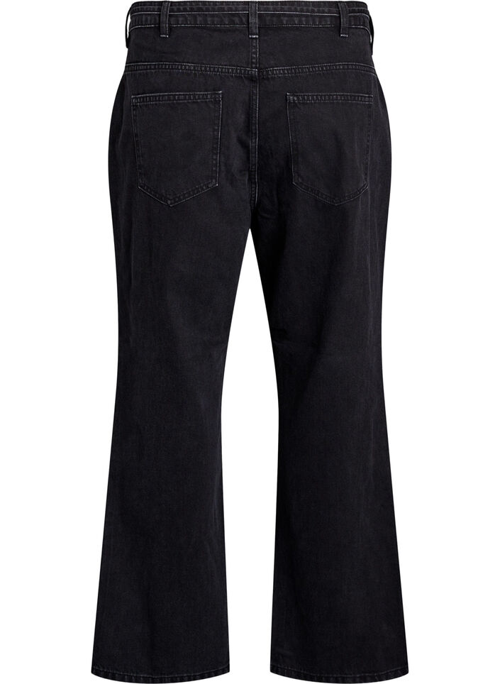Straight fit jeans med knytebelte, Black, Packshot