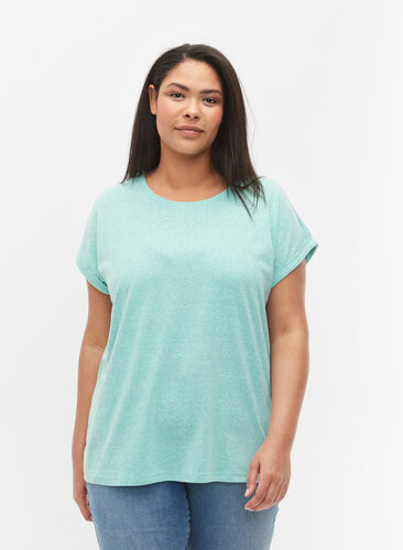 Melert T-skjorte med korte ermer, Turquoise Mél, Model image number 0