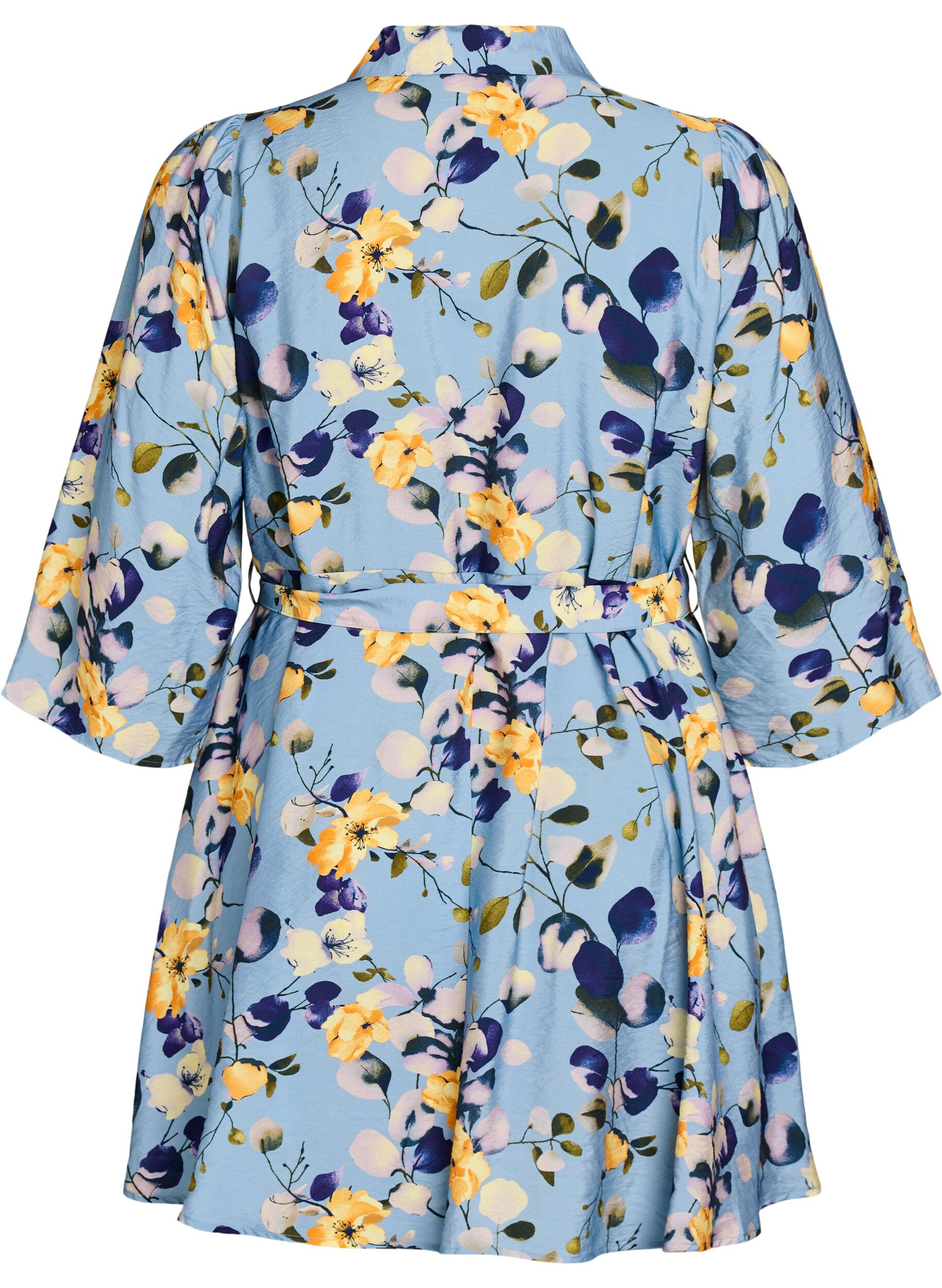 Zizzi M&oslash;nstret tunika med knytebelte og 3/4 ermer, Bl&aring;, Packshot image number 1