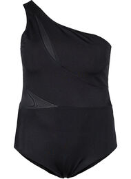 One-shoulder badedrakt med mesh, Black