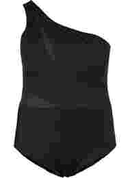 One-shoulder badedrakt med mesh, Black