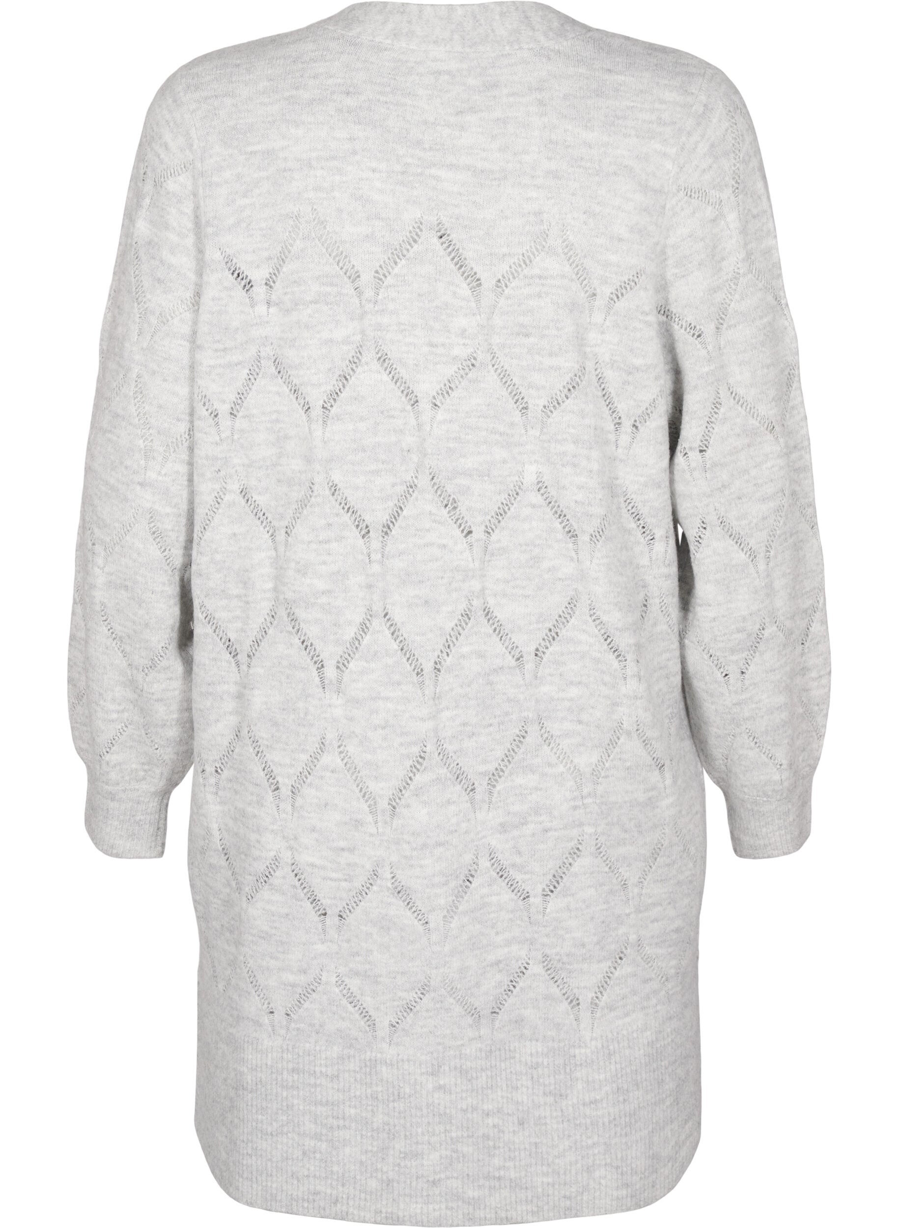 Zizzi Strikket cardigan med lange ermer, Light Grey Melange, Packshot image number 1