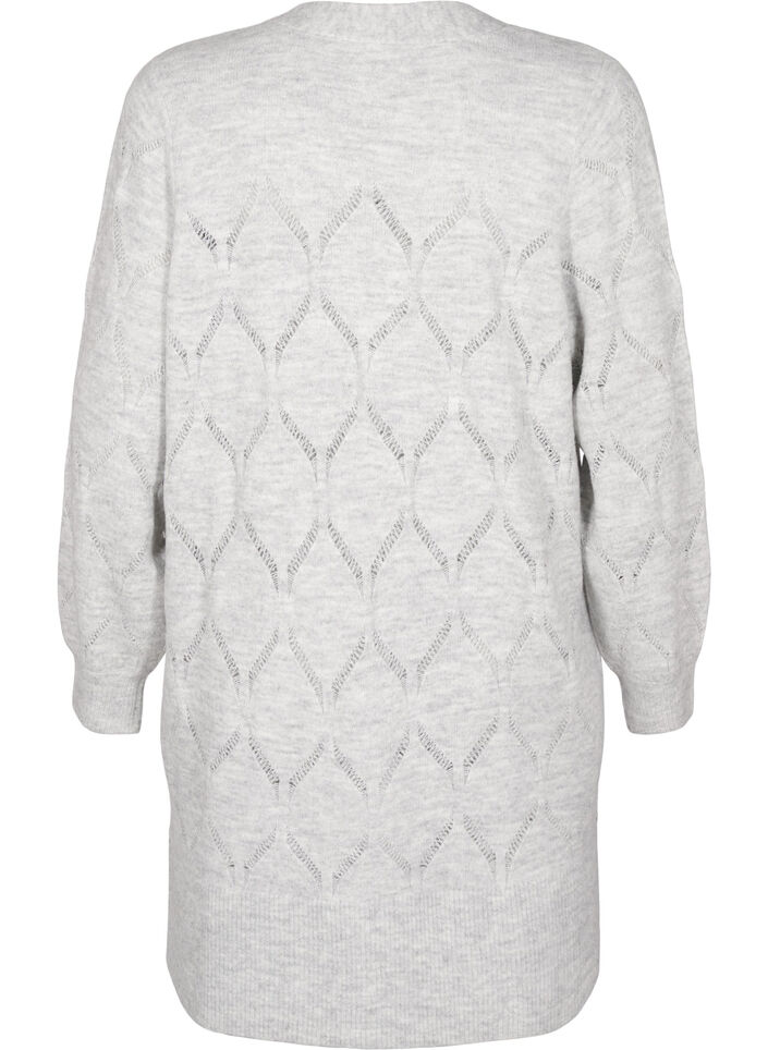 Strikket cardigan med lange ermer, Light Grey Melange, Packshot image number 1