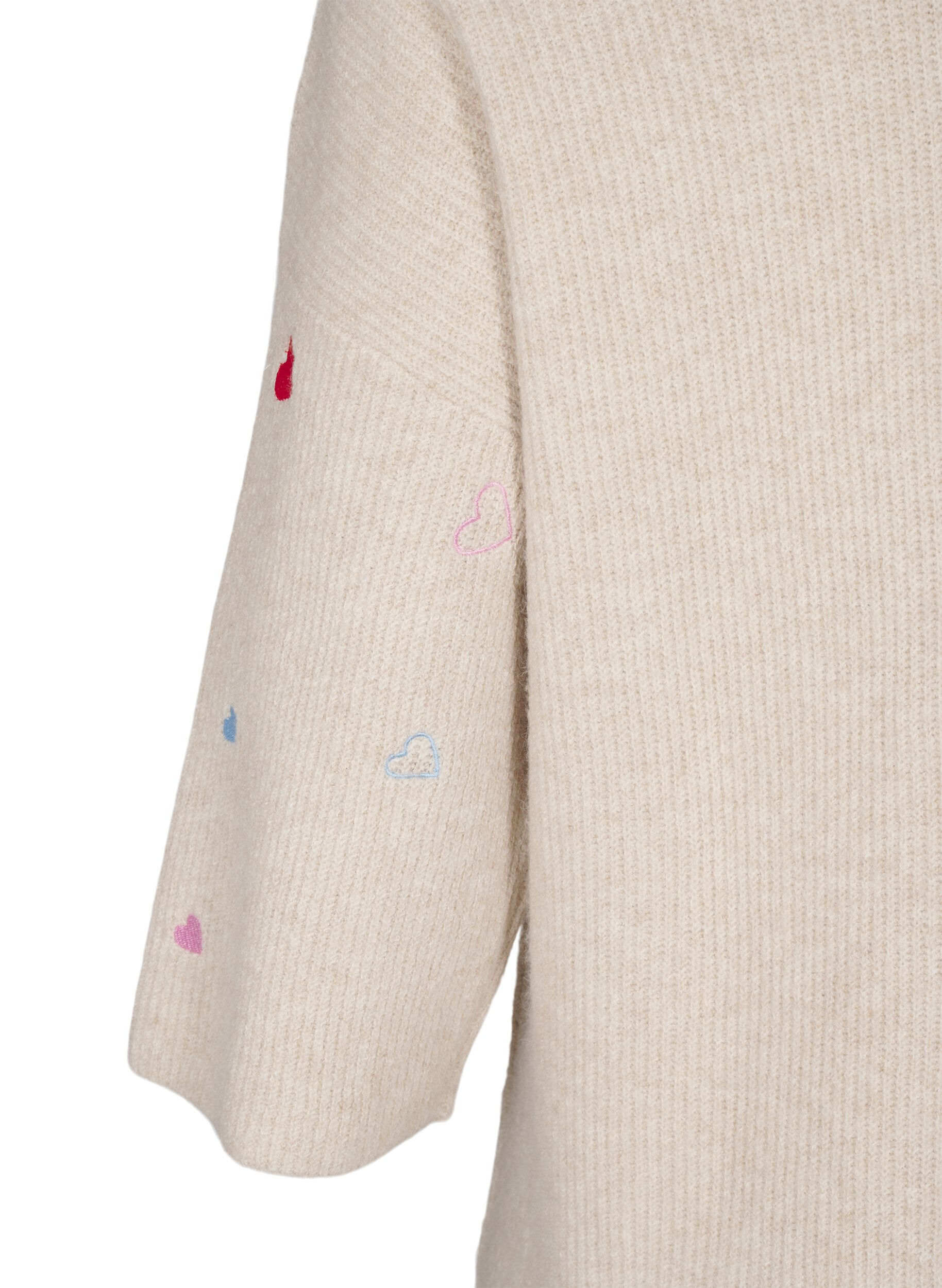 ZizziStrikket bluse med hjerter og 3/4-ermer, Beige, Packshot image number 3