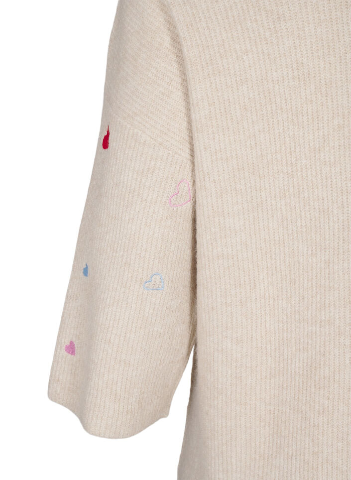 Strikket bluse med hjerter og 3/4-ermer, Beige, Packshot image number 3