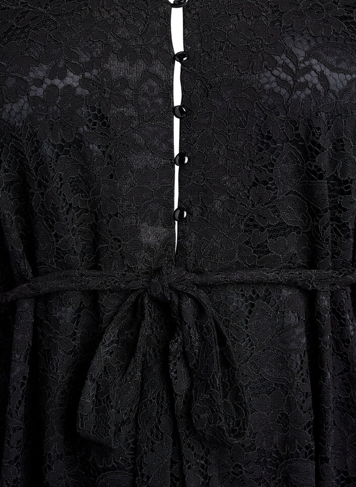 Blondekjole med lange ermer og knytebelte, Black, Packshot