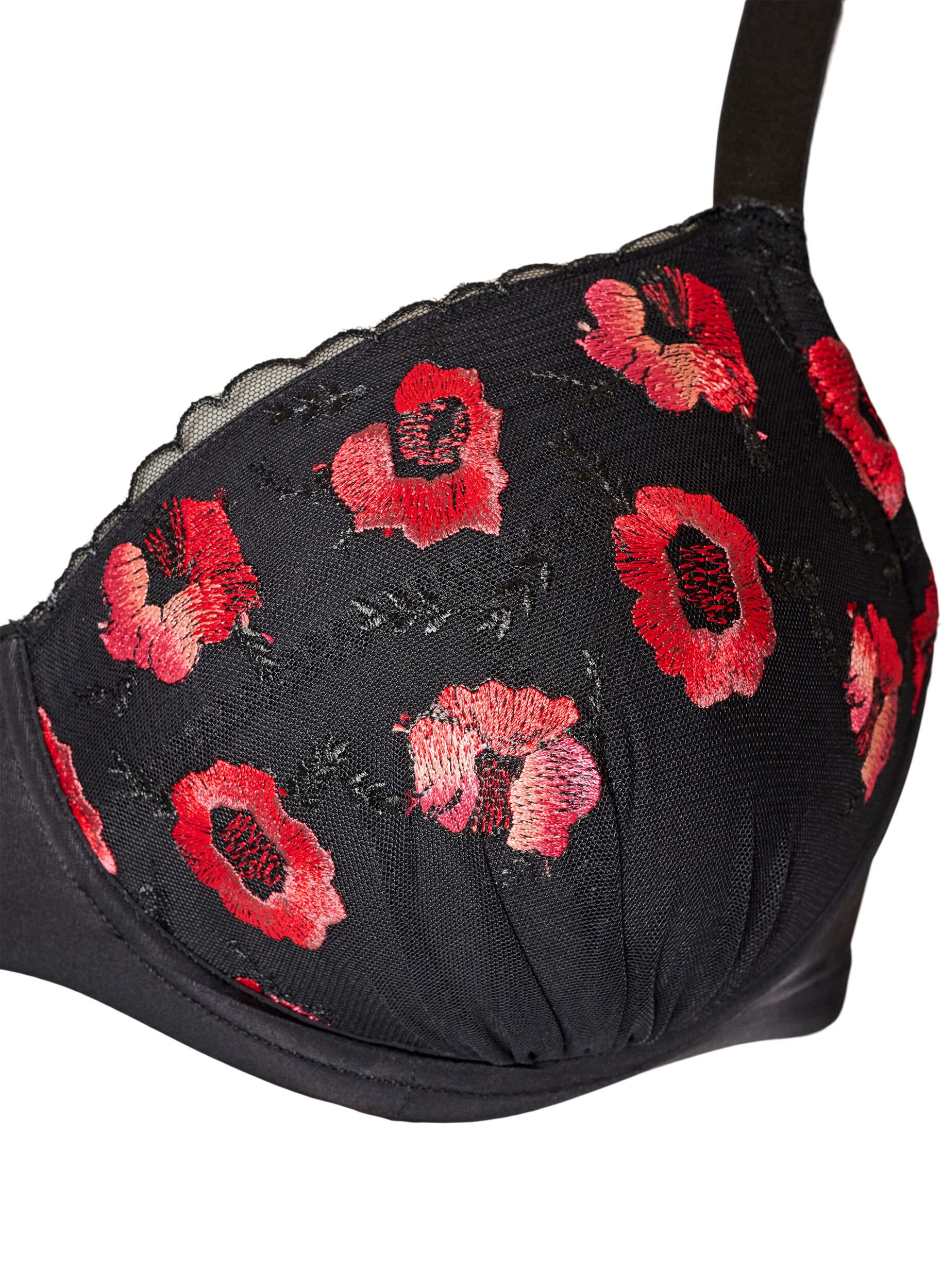 ZizziPolstret BH med spiler og blomsterbroderi, Svart, Packshot image number 2