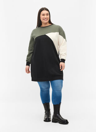 Lang genser med colorblock, Black Color Block, Model image number 2