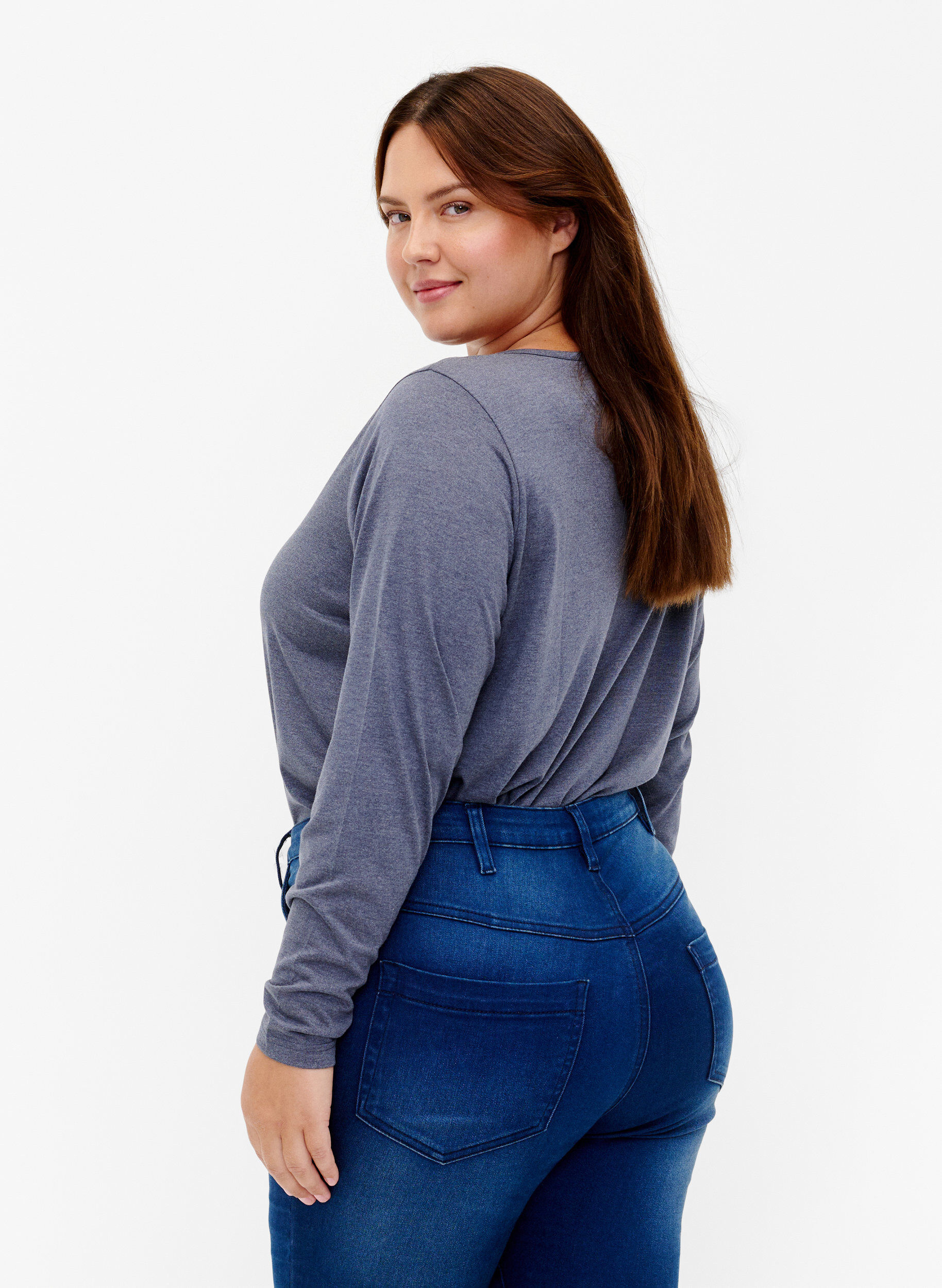 Zizzi Melange bluse med lange ermer, Night Sky Mel. , Model image number 1