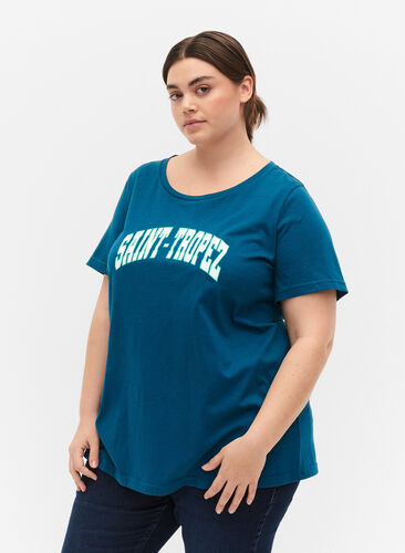 T-skjorte i bomull med mønsterdetalj, Blue Coral SAINT, Model image number 0