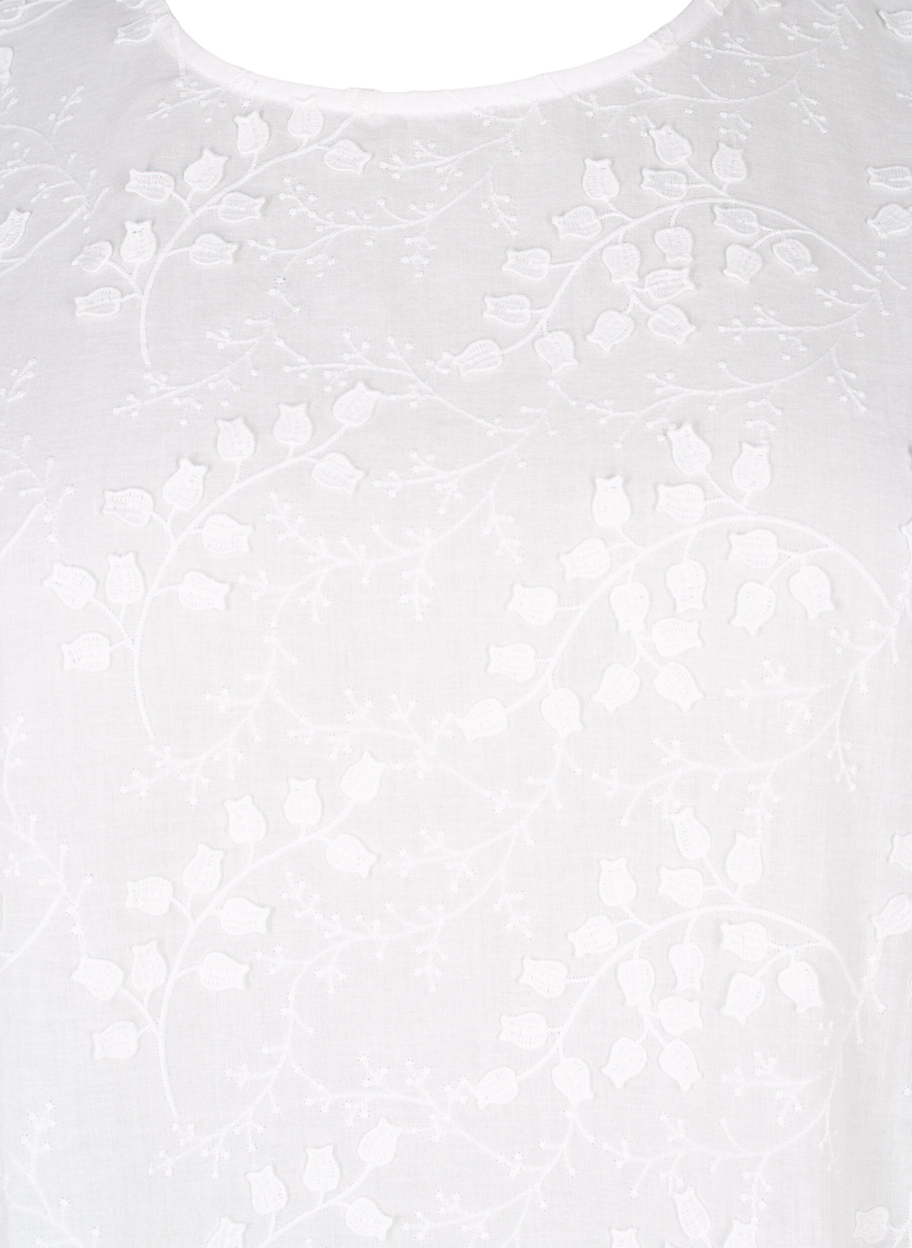 Zizzi Kortermet bluse med broderi og rund hals, Hvit, Packshot image number 2