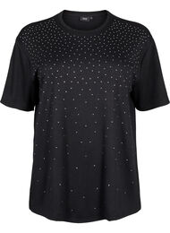 T-skjorte med strass og rund hals, Black