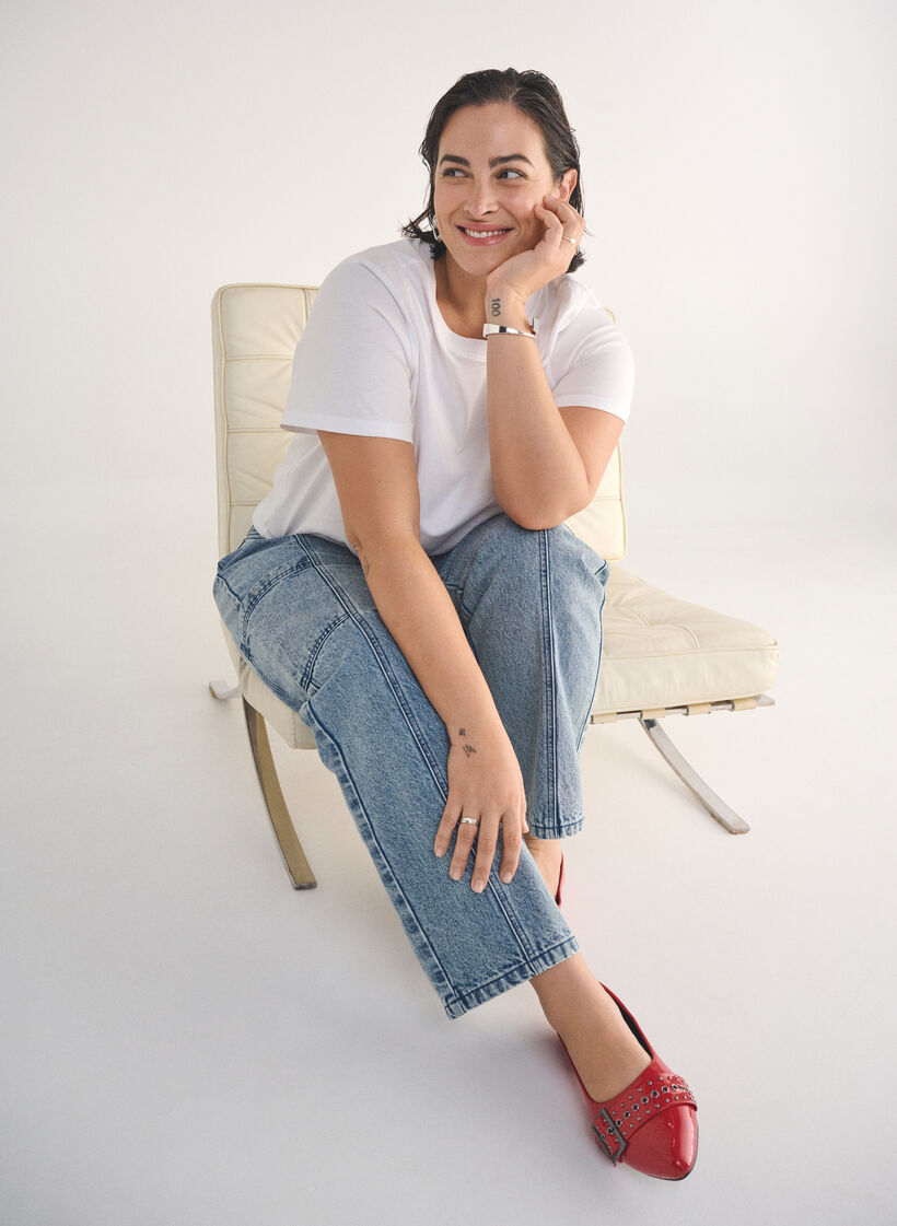Cargo jeans med høy midje, Light Blue, Image