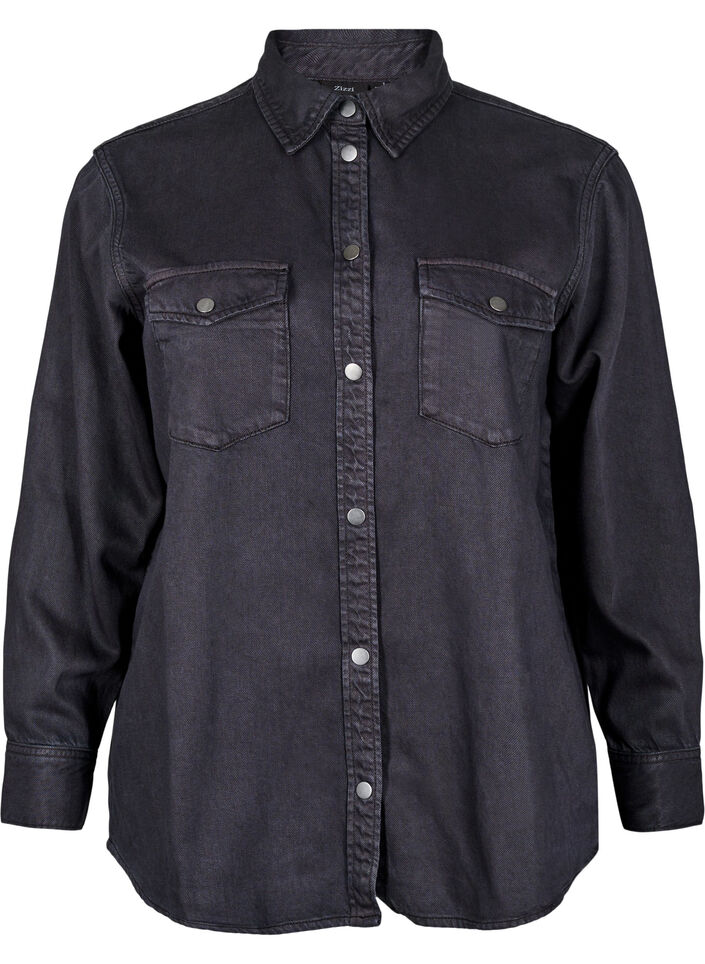 Denimskjorte med brystlommer, Svart, Packshot image number 0