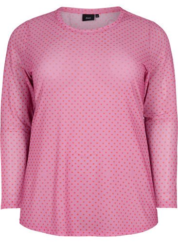 Mesh bluse med mønster, Cashmere Rose Dot, Packshot image number 0