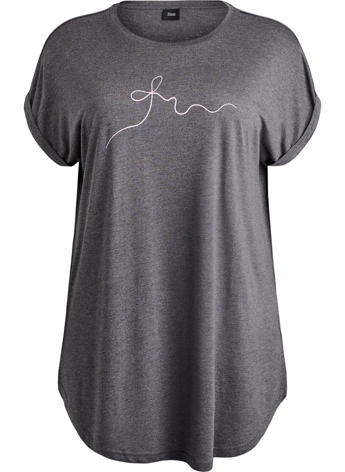 Nattkjole med korte ermer og tekstprint, Svart, Packshot image number 0