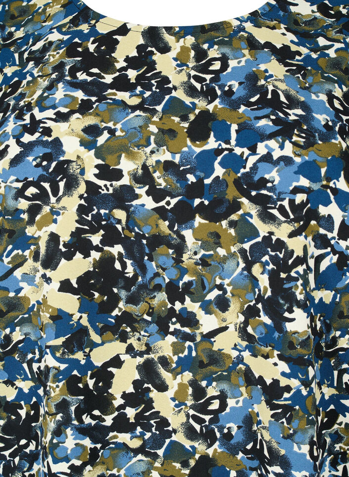 Bluse med puffermer, Blue Green AOP, Packshot image number 2