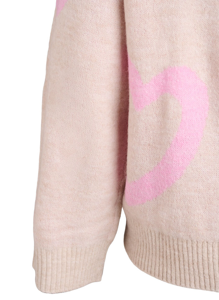 Strikkebluse med store hjerter og rund hals, Beige, Packshot image number 3