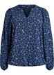 Langermet bluse med blomsterbroderi, Blå, Packshot image number 0
