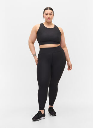 Treningstights i ribbemateriale med 7/8-lengde , Black, Model image number 0