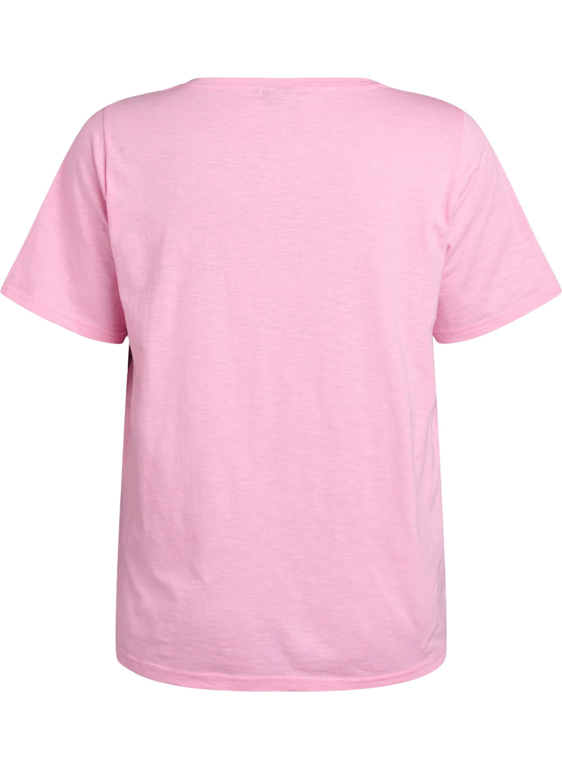 ZizziKortermet basic t-skjorte med v-hals, Rosa, Packshot image number 1
