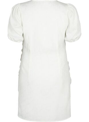 Kortermet kjole med draperinger og struktur, Bright White, Packshot image number 1