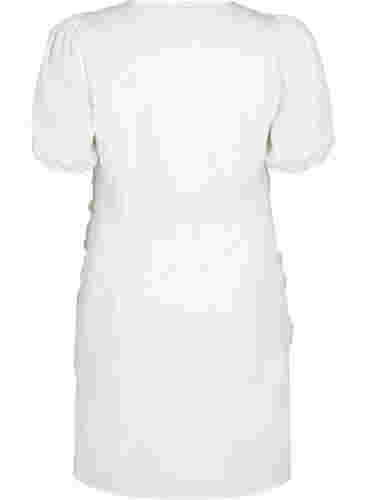 Kortermet kjole med draperinger og struktur, Bright White, Packshot image number 1