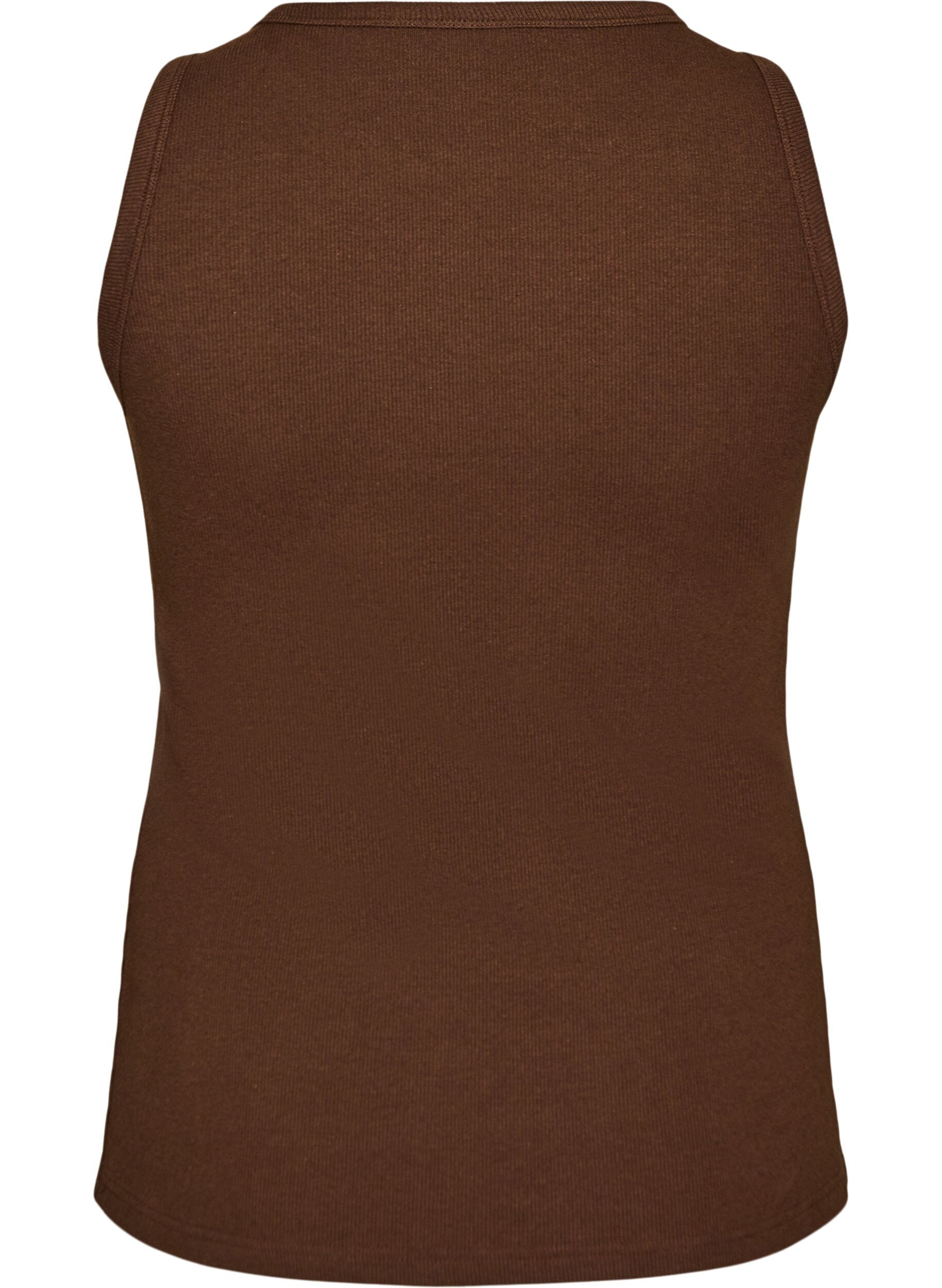 ZizziRibbet topp i bomull med h&oslash;y hals, Brun, Packshot image number 1
