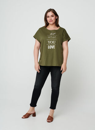 Kortermet T-skjorte med mønster i bomull, Ivy green w. Love, Model image number 2