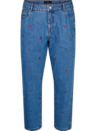 Mille mom-fit jeans med broderi, Light Blue Cherry, Packshot image number 0