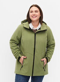 Kort softshell-jakke med lommer, Oil Green, Model