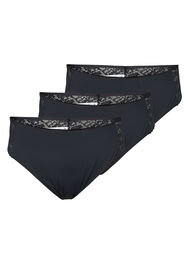 3 stk. g-streng med blondekant, Black