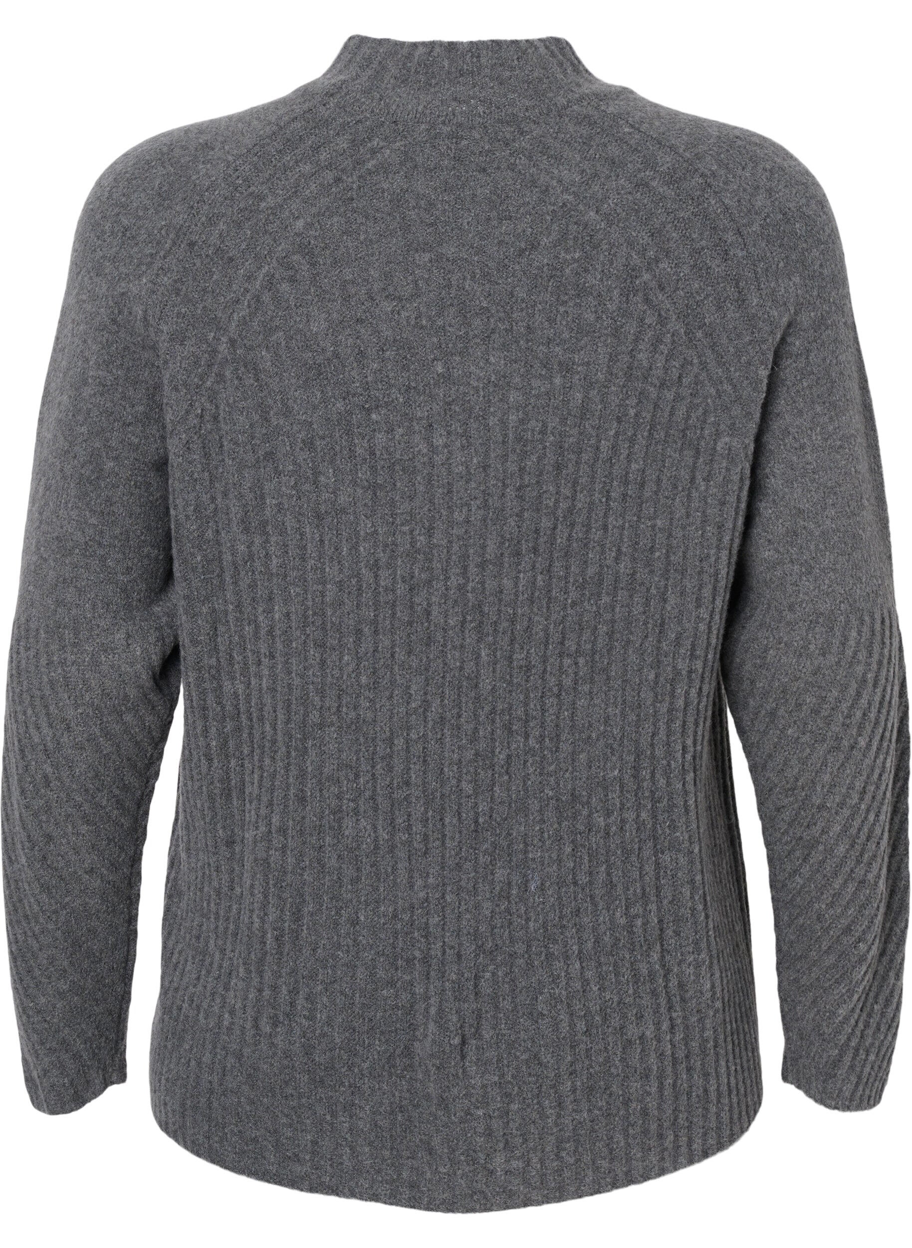 Zizzi Genser med turtleneck og ribbestrikket struktur	, Dark Grey Melange, Packshot image number 1