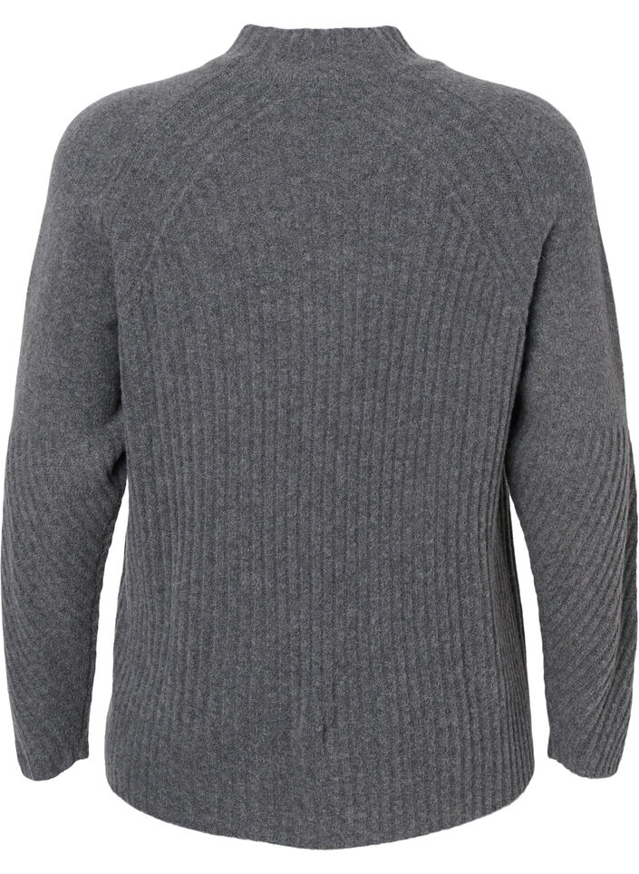 Genser med turtleneck og ribbestrikket struktur	, Dark Grey Melange, Packshot image number 1