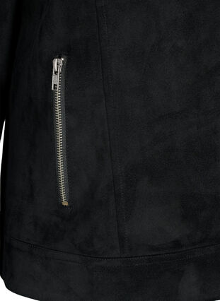 Zizzi Bikerjakke i imitert semsket skinn, Black, Packshot image number 3