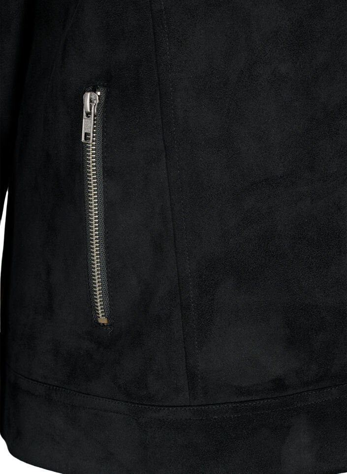 Bikerjakke i imitert semsket skinn, Black, Packshot image number 3
