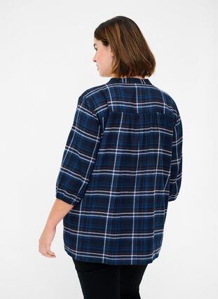 Rutete bluse med knapper og knytedetalj, Black Check Comb, Model image number 1