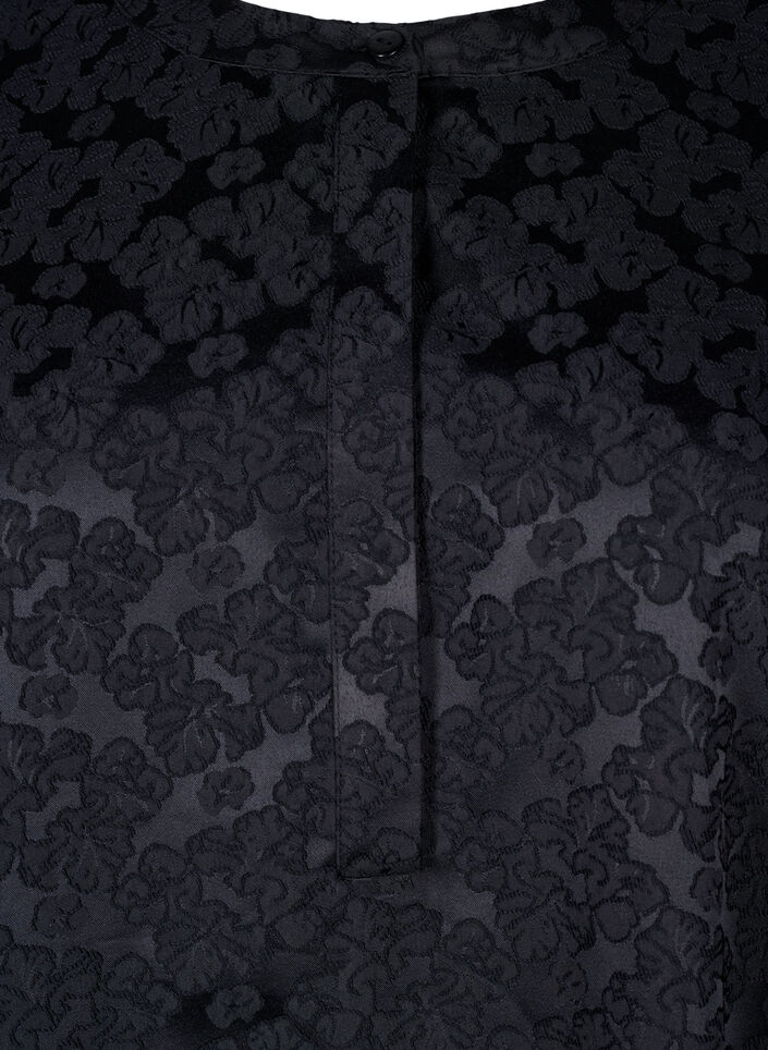 Jacquardkjole med lange ermer og volangdetalj, Svart, Packshot image number 2