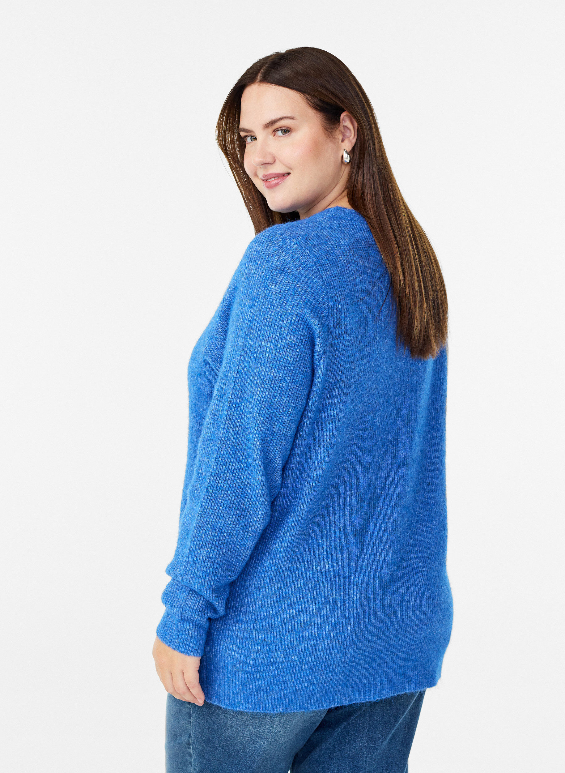 ZizziMelert strikkebluse med rund hals, Bl&aring;, Model image number 2