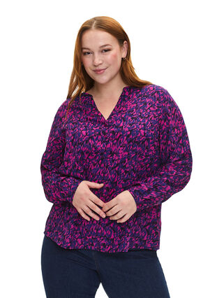 FLASH - bluse med lange ermer og trykk, Pink Blue AOP, Model image number 0