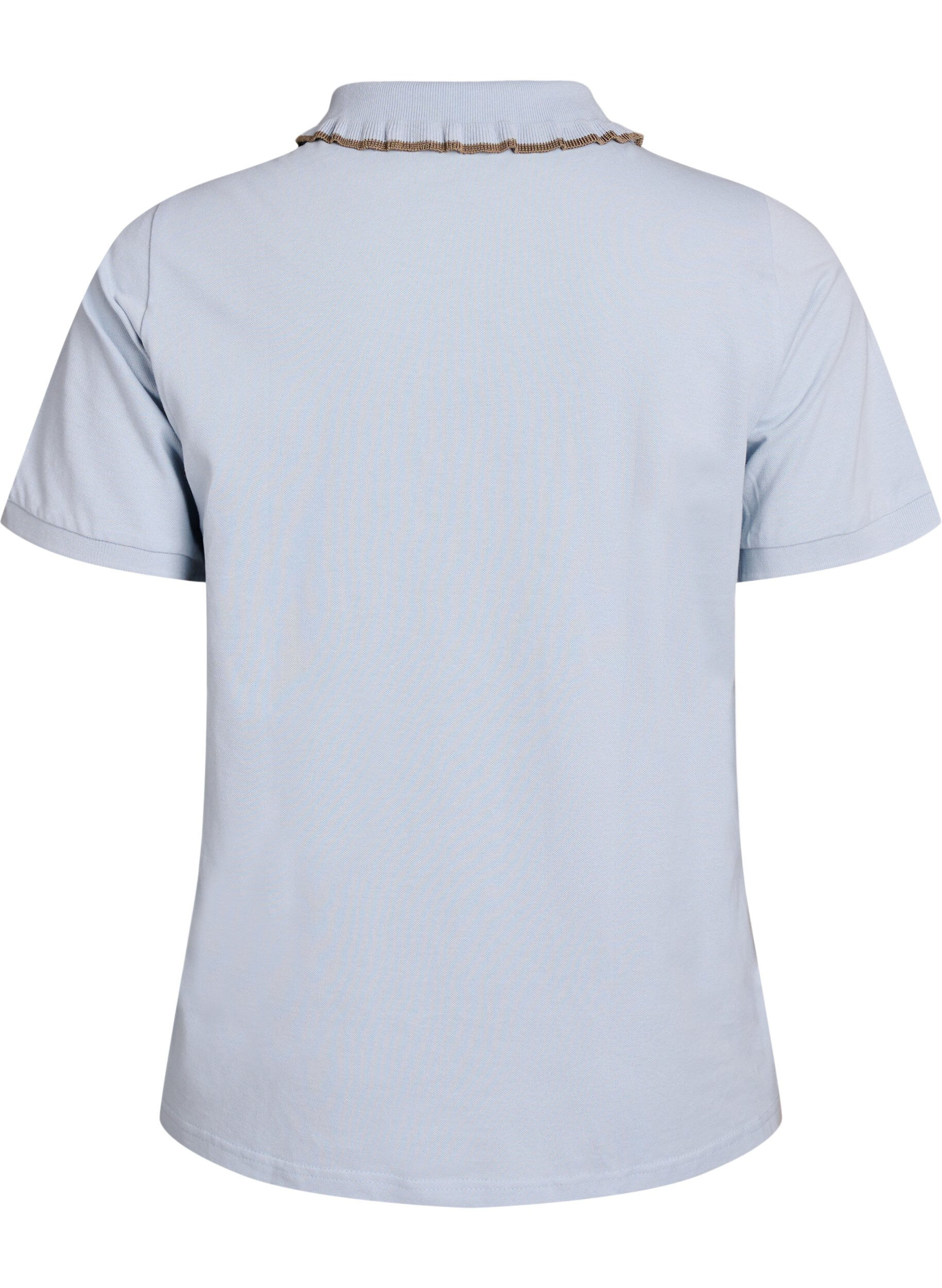 Zizzi Poloskjorte med rhinesteinknapper og volangdetaljer, Bl&aring;, Packshot image number 1