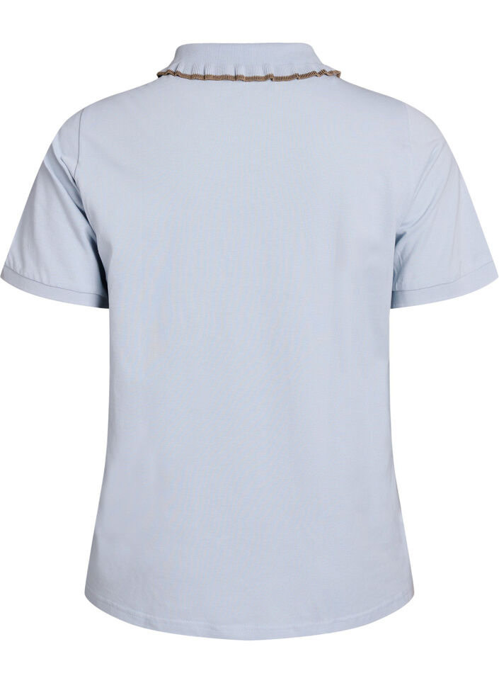 Poloskjorte med rhinesteinknapper og volangdetaljer, Blå, Packshot image number 1