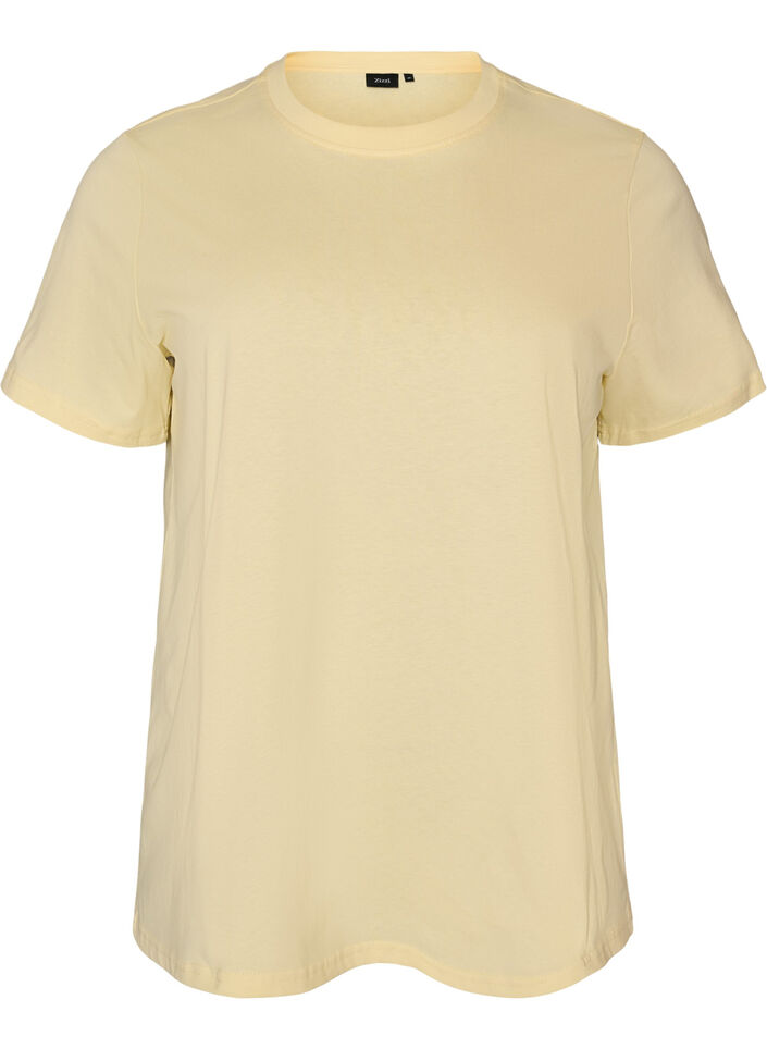 Basic T-skjorte i bomull med rund hals, Gul, Packshot image number 0