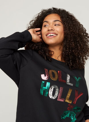 Sweatshirt til jul med paljetter, Black, Model image number 2