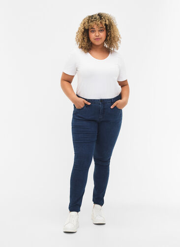 Super slim Amy jeans med høyt liv, Dark blue, Model image number 0