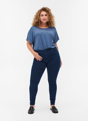 Super slim Amy jeans med høyt liv, Dark blue, Model image number 0