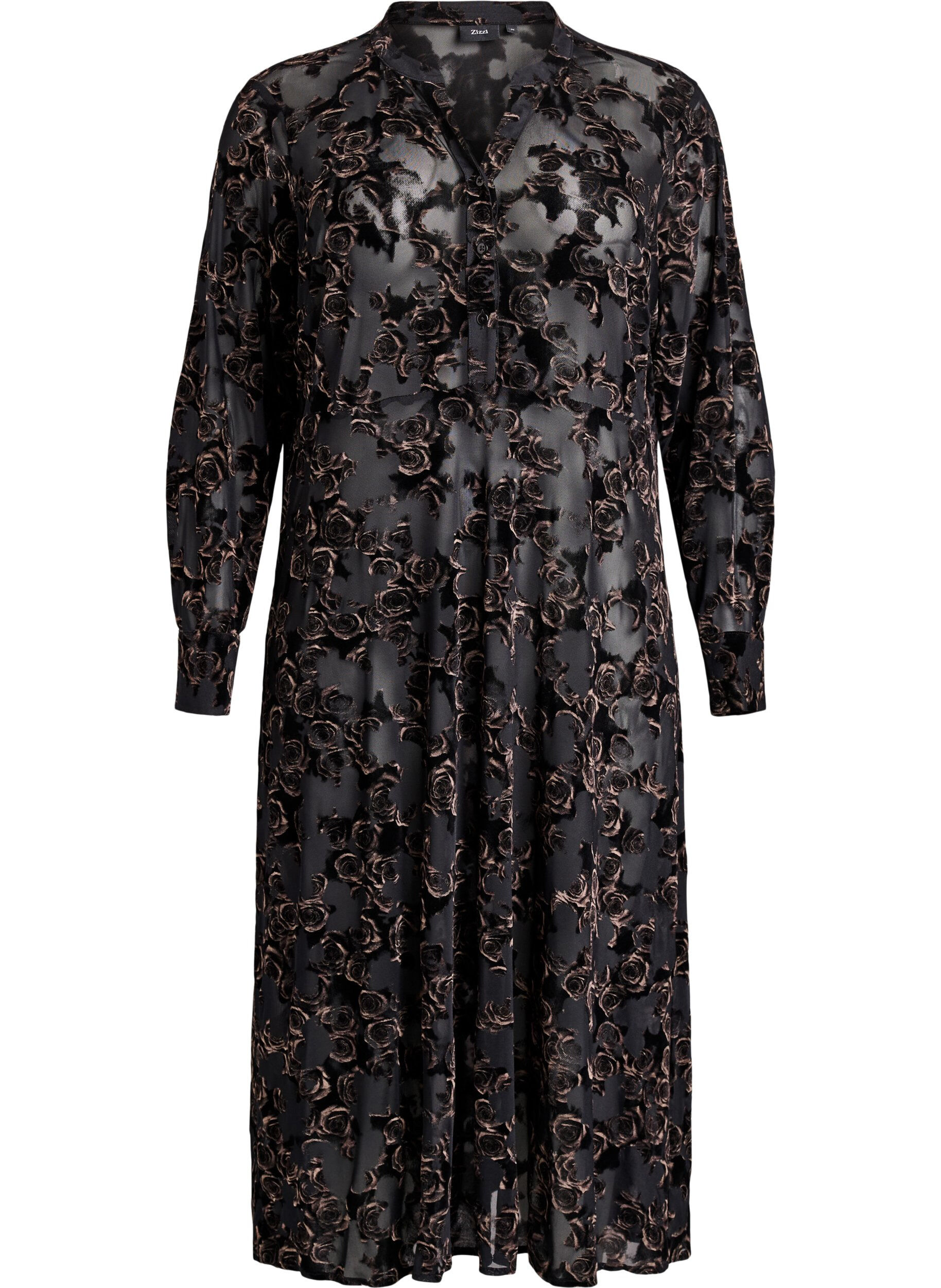 Mesh midikjole med velourroser