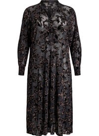 Mesh midikjole med velourroser, Svart Mesh midikjole med velourroser